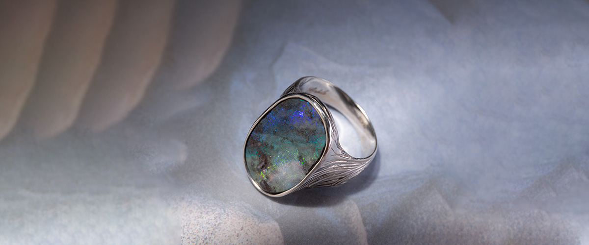 mens opal silver ring gabilo