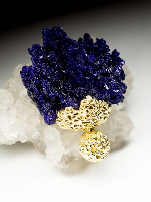 Azurite Crystals Gold Pendant