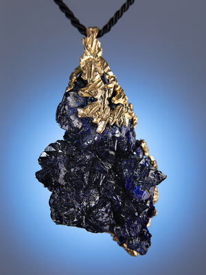 Large Azurite crystal gold pendant