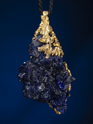 Large Azurite crystal gold pendant