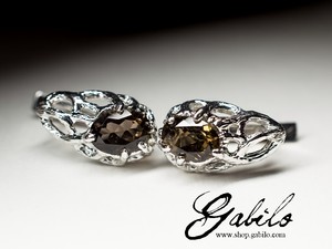 Silver earrings with smoky quartz with Gem Report MSU