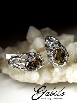 Silver earrings with smoky quartz with Gem Report MSU
