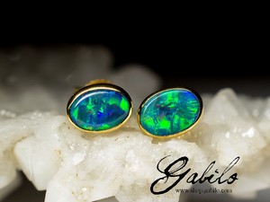 Black Opal Gold Stud Earrings