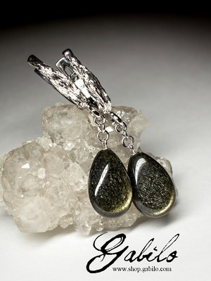 Silberohrringe mit Obsidian