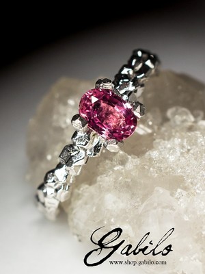 Pink sapphire silver ring 