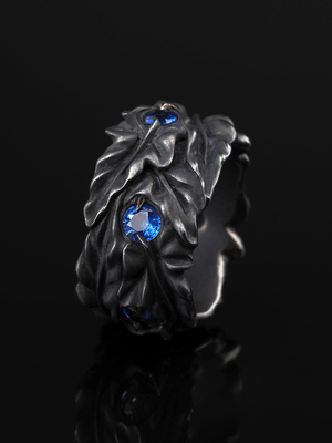 Blue Sapphire black Ivy ring