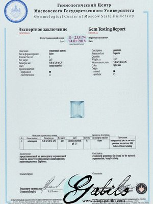 Aquamarine 8x10 baguette cut 2.67 ct with gem report MSU
