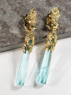 Long aquamarine gold earrings