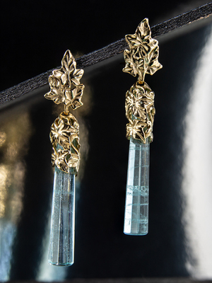 Long aquamarine gold earrings