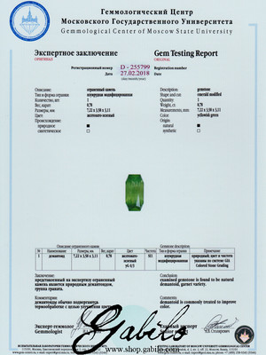 Demantoid Achteck 0,78 Karat mit MSU-Zertifikat