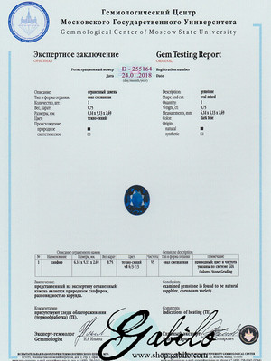 Sapphire oval cut 0.75 ct with gem testing report MSU