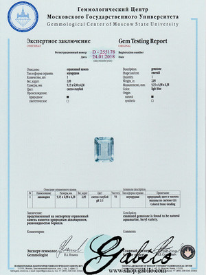 Aquamarin Octagon 7x9 Facette 2,09 Karat mit MSU-Zertifikat