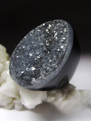 Black Druzy Agate with Quartz Crystals Ring