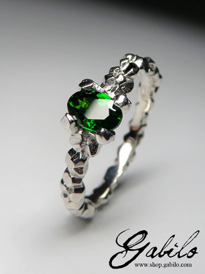Chrome Diopside Silver Ring with Gem Report MSU
