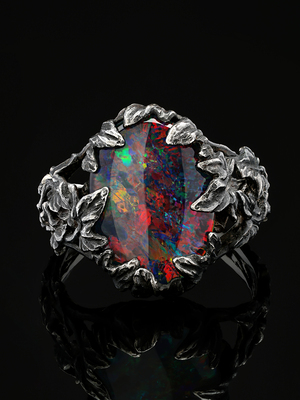 Black Opal silver ring