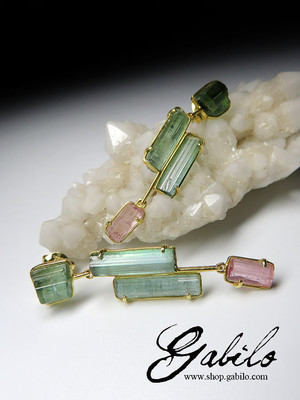 Tourmaline crystals gold earrings