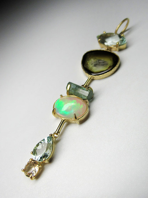 Aquamarine Tourmaline Opal Morganite gold necklace