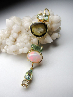 Aquamarine Tourmaline Opal Morganite gold necklace