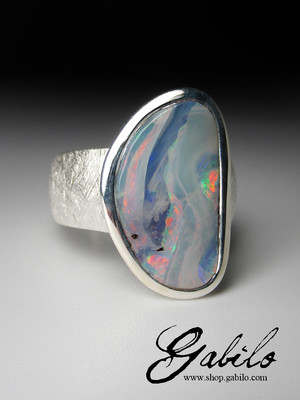 Men's boulder opal silver ring
