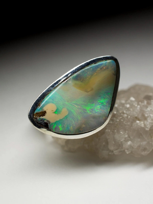 Men's big Boulder Opal Silver Ring