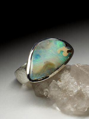 Men's big Boulder Opal Silver Ring