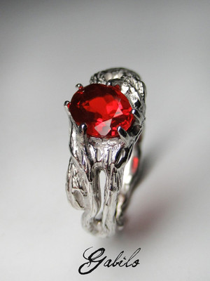 Fire opal silber ring