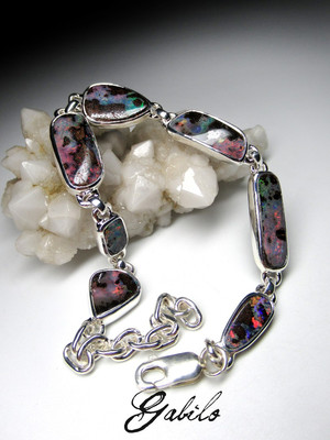 Australian boulder opals silver bracelet 