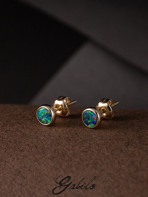 Doublet opal gold earrings 