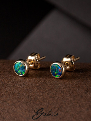 Doublet opal 14k gold earrings 