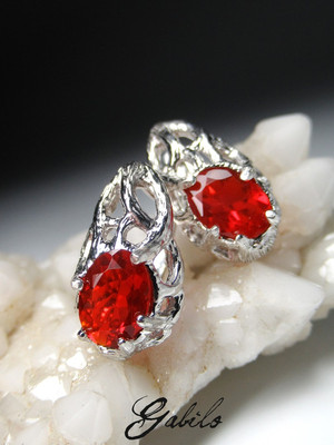 Fire Opal silver earrings