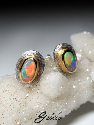 Opal silver earrings