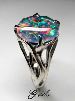 Triplet opal silver ring 
