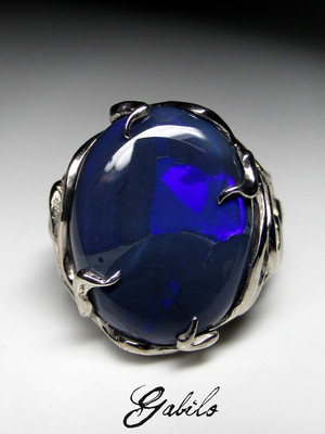 Black opal silver ring 