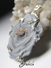 Big agate rose silver pendant
