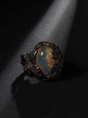 Mexican Fire Opal Ivy silver ring 1174