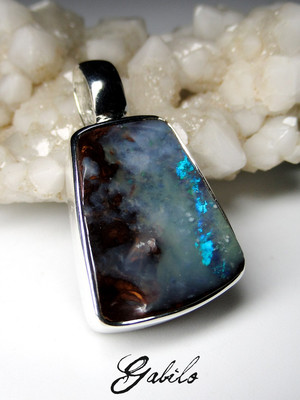 Men's boulder opal silver pendant
