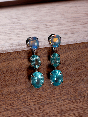 Australian opal and apatite gold earrings