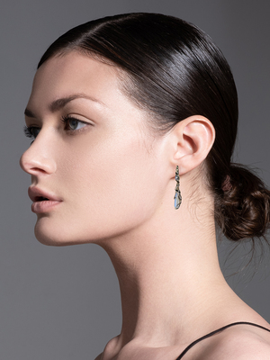 Reserved: Long moonstone gold earrings