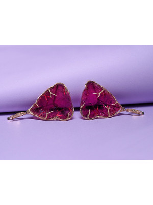 Tourmaline rubellite slice gold earrings