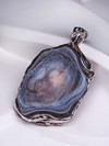 Big agate rose silver pendant