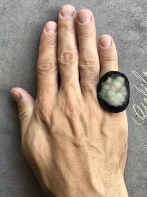 Bi-color black Agate and Quartz solid ring