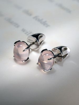 Rose quartz white gold earrings
