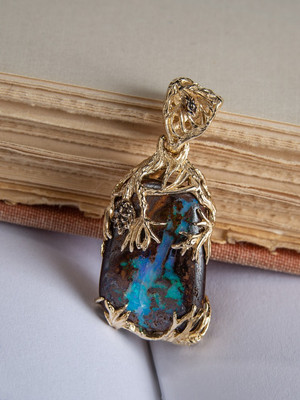Pine - Boulder opal gold Pine pendant