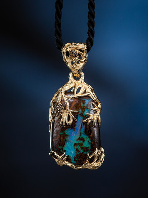 Boulder opal gold Pine pendant