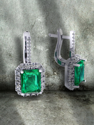 Emerald and diamond gold earrings