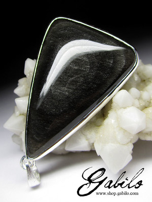 Suspension mit Obsidian in Silber