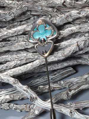 Turquoise gold brooch with Moonstones and Diamonds
