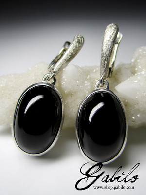 Morion quartz silver earrings