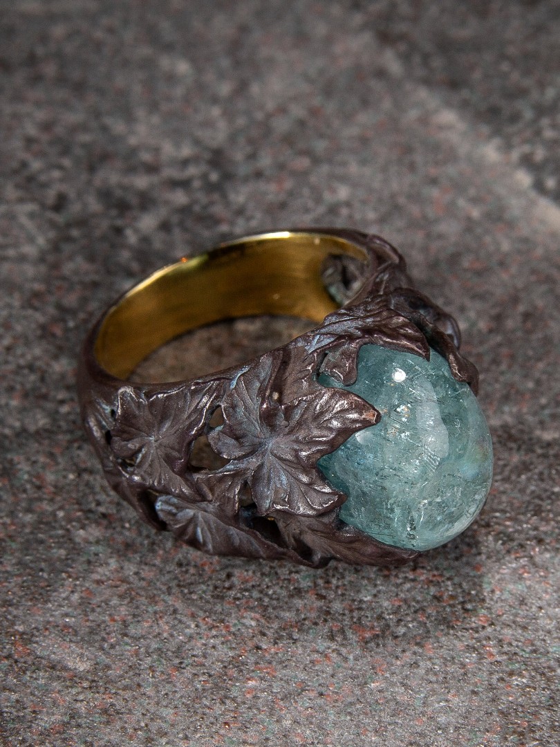 aquamarine ivy silver ring