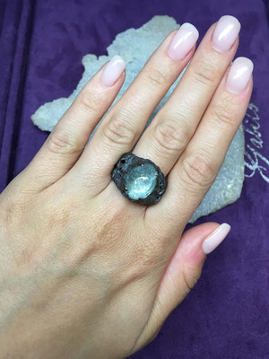 Aquamarine Patinated Silver Ivy Ring